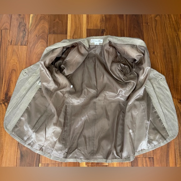 Christian Dior Blazer Jacket buttons no collar shoulder pads pockets checker - Picture 5 of 12